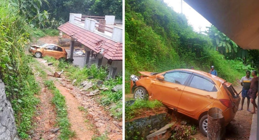 Tata Tiago falls from 25 feet passengers stay absolutely safe