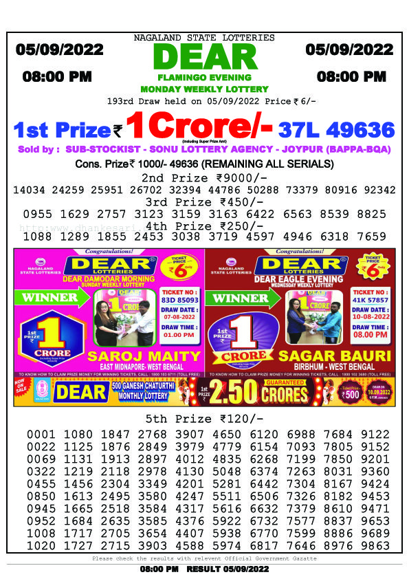 Dear Night Lottery Sambad Result Today 5 September 8pm