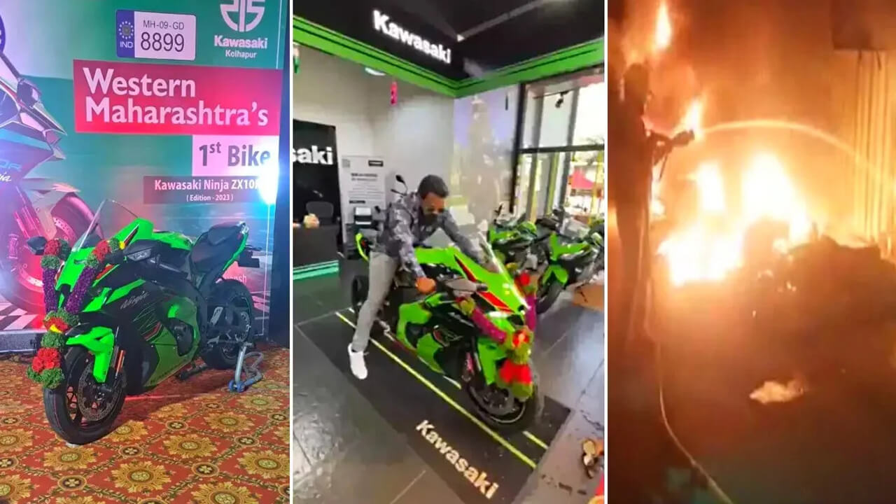 New Kawasaki Ninja ZX-10R Superbike Fire in Maharashtra