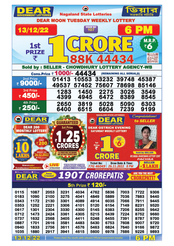 Dear Evening Lottery Sambad Result Today 13 December 6pm