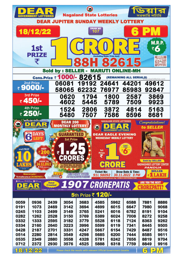 Dear Evening Lottery Sambad Result Today 18 December 6pm