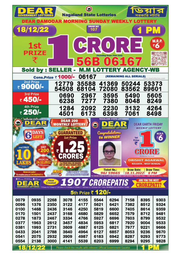 Dear Morning Lottery Sambad Result Today 18 December 1pm