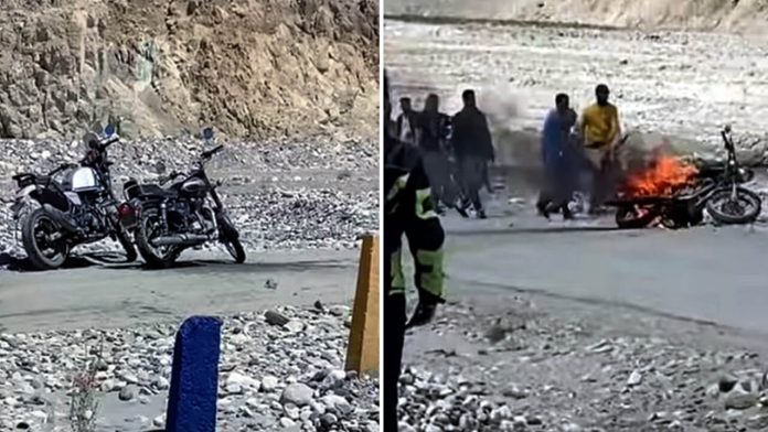 Royal Enfield Bullet 350 Catches Fire in Ladakh