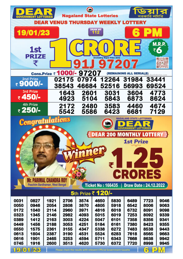Dear Evening Lottery Sambad Result Today 19 January 6pm
