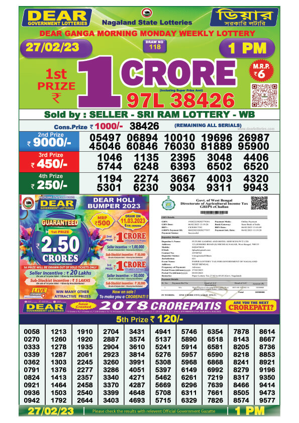 Dear Morning Lottery Sambad Result Today 27 February 2023