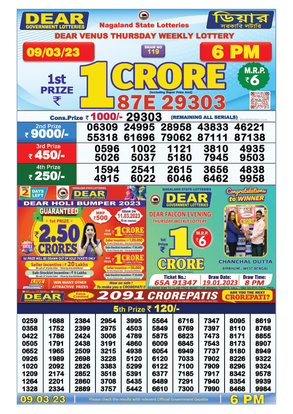 Dear Day Lottery Sambad Result Today 9 March 6pm