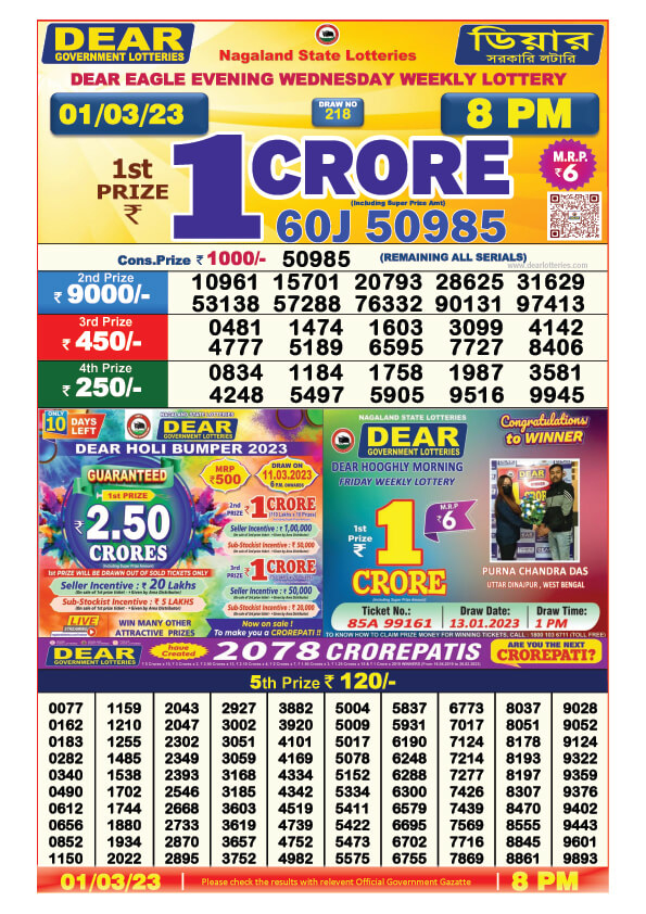 Dear Evening Lottery Sambad Result Today 1 March 8pm