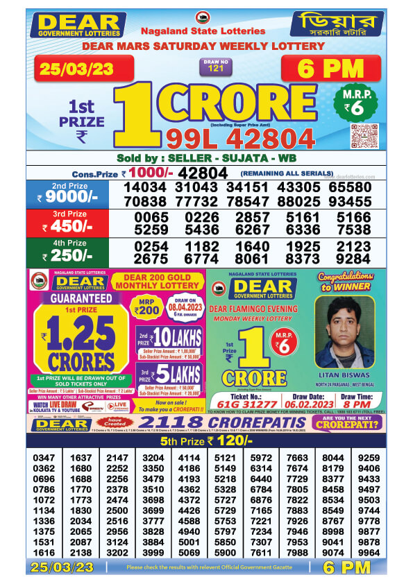 Dear Evening Lottery Sambad Result Today 25 March 6pm