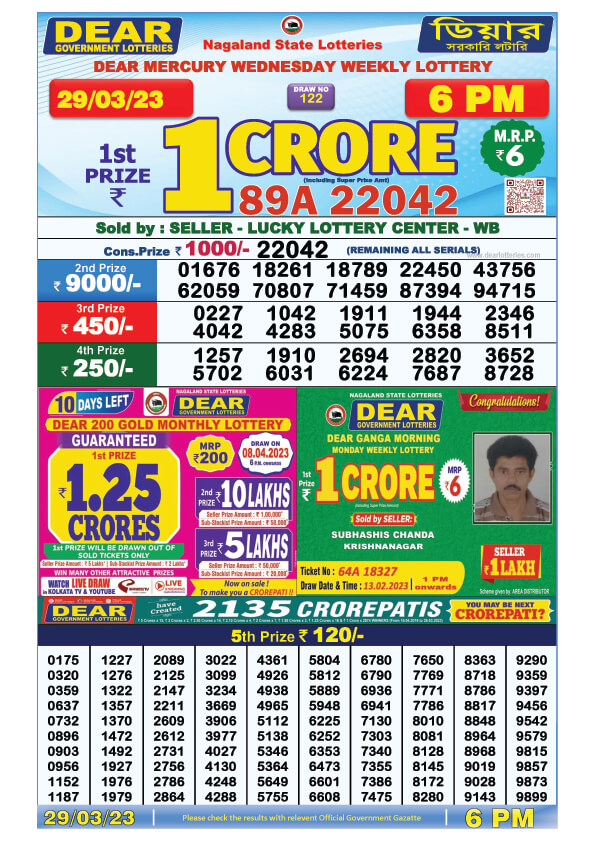 Dear Evening Lottery Sambad Result Today 29 March 6pm
