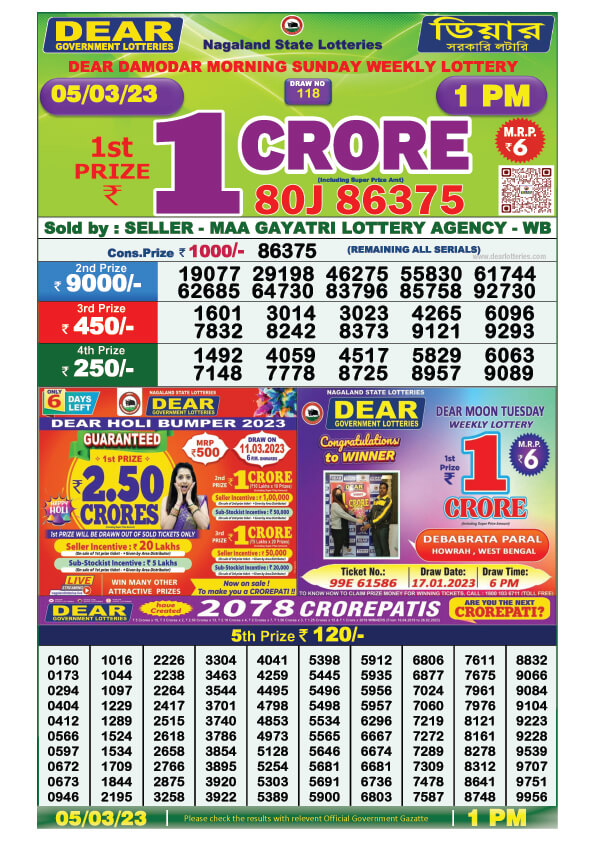 Dear Morning Lottery Sambad Result Today 5 March