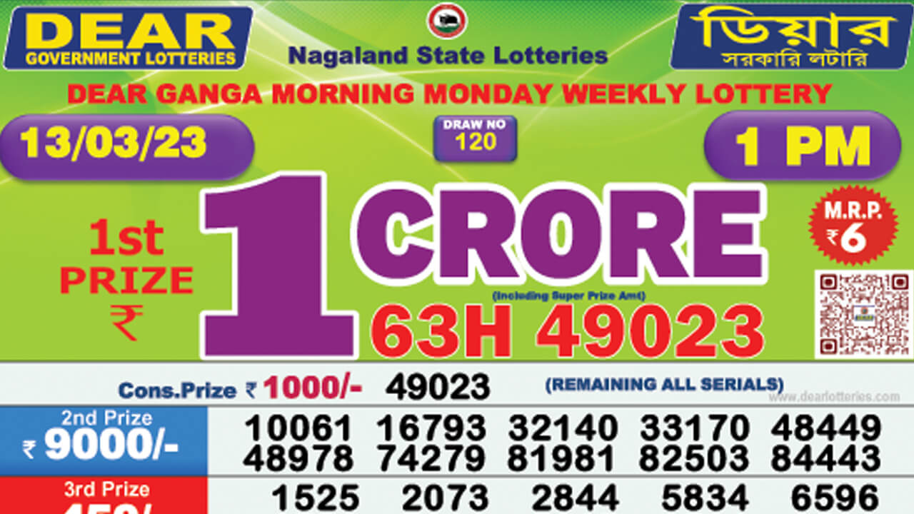 Dear Lottery Sambad Nagaland State Result 13.3.2023 1pm 6pm 8pm