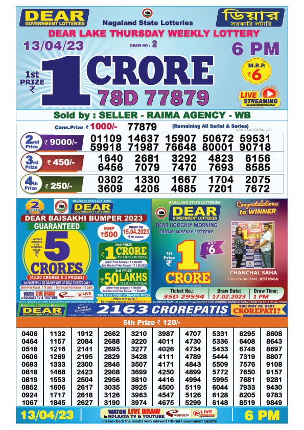 Dear Evening Lottery Sambad Result Today 13 April 6pm