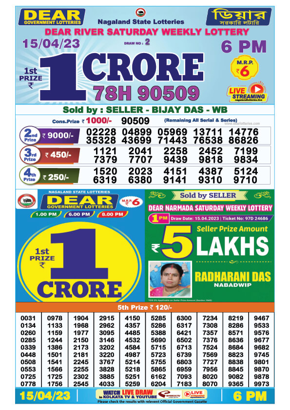 Dear Evening Lottery Sambad Result Today 15 April 6pm