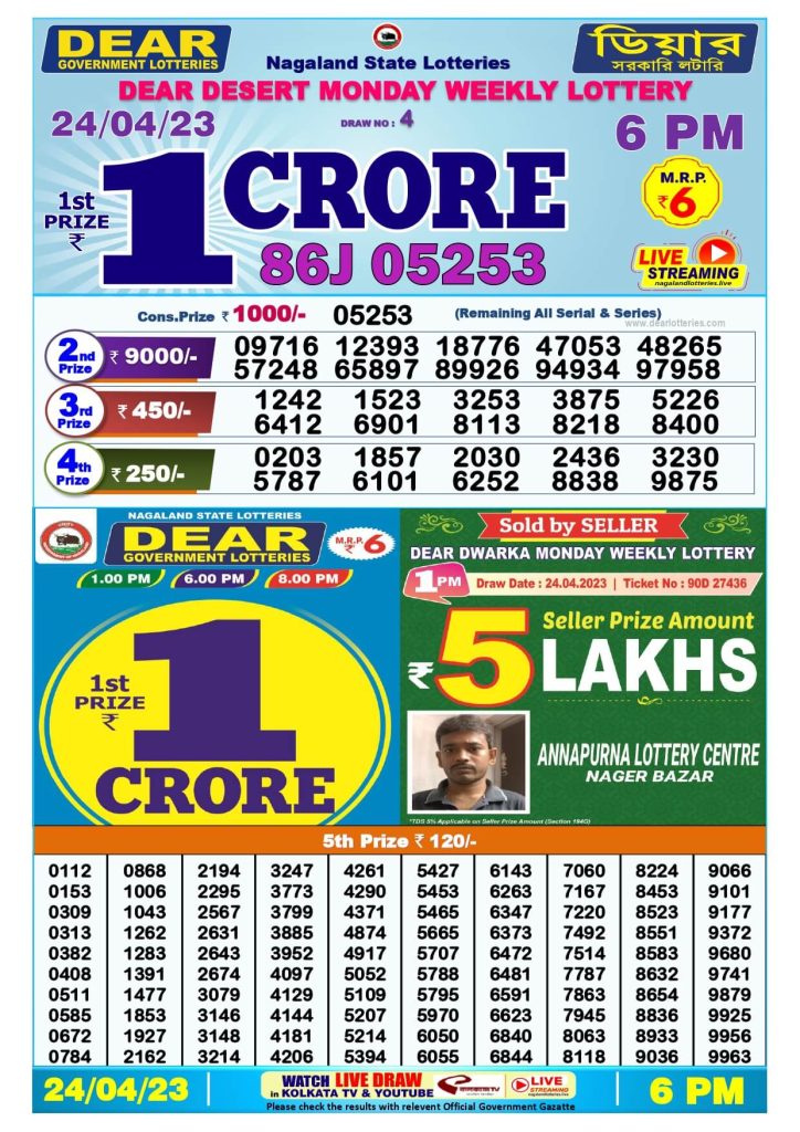 Dear Evening Lottery Sambad Result Today 24 April 6pm