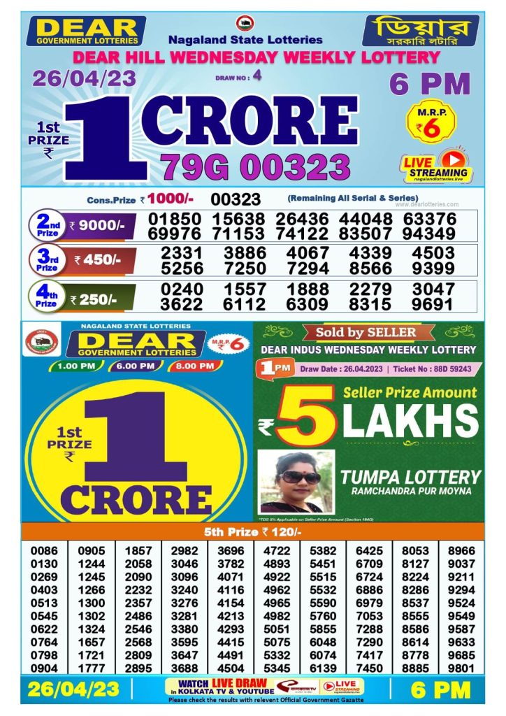 Dear Evening Lottery Sambad Result Today 26 April 6pm