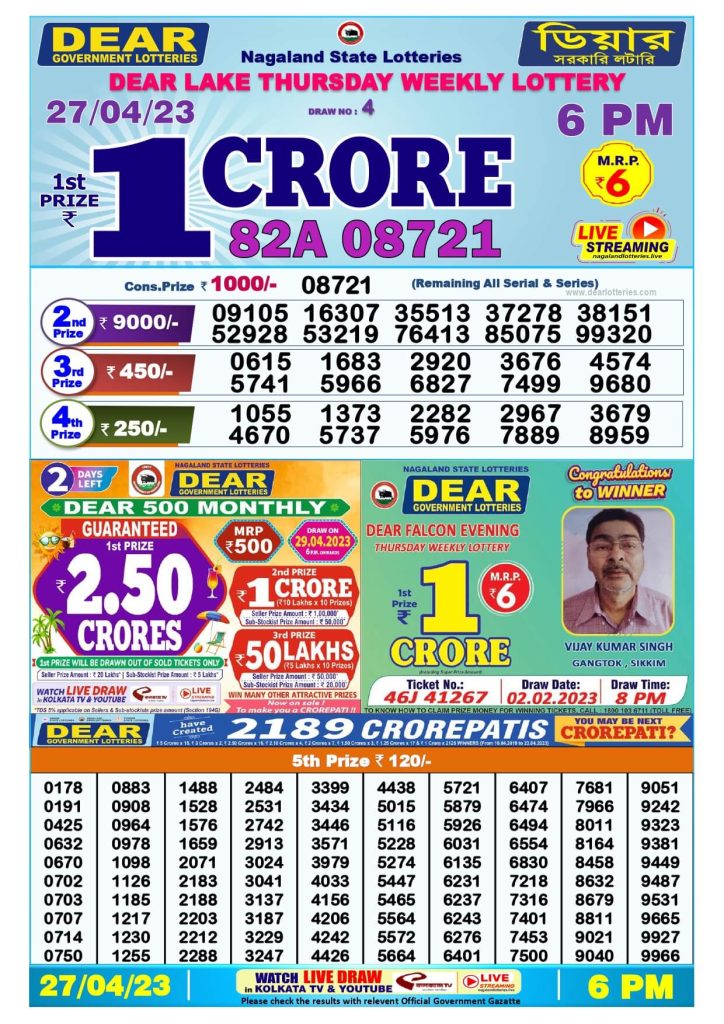 Dear Evening Lottery Sambad Result Today 27 April 6pm