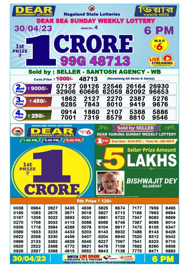 Dear Evening Lottery Sambad Result Today 30 April 6pm