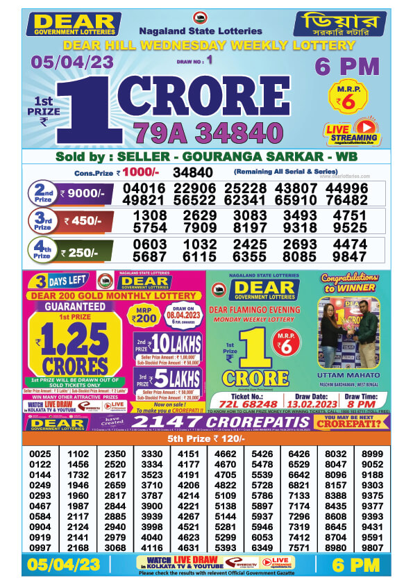 Dear Evening Lottery Sambad Result Today 5 April 6pm