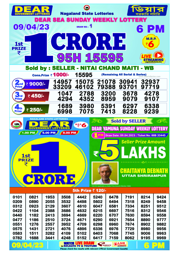 Dear Evening Lottery Sambad Result Today 9 April 6pm