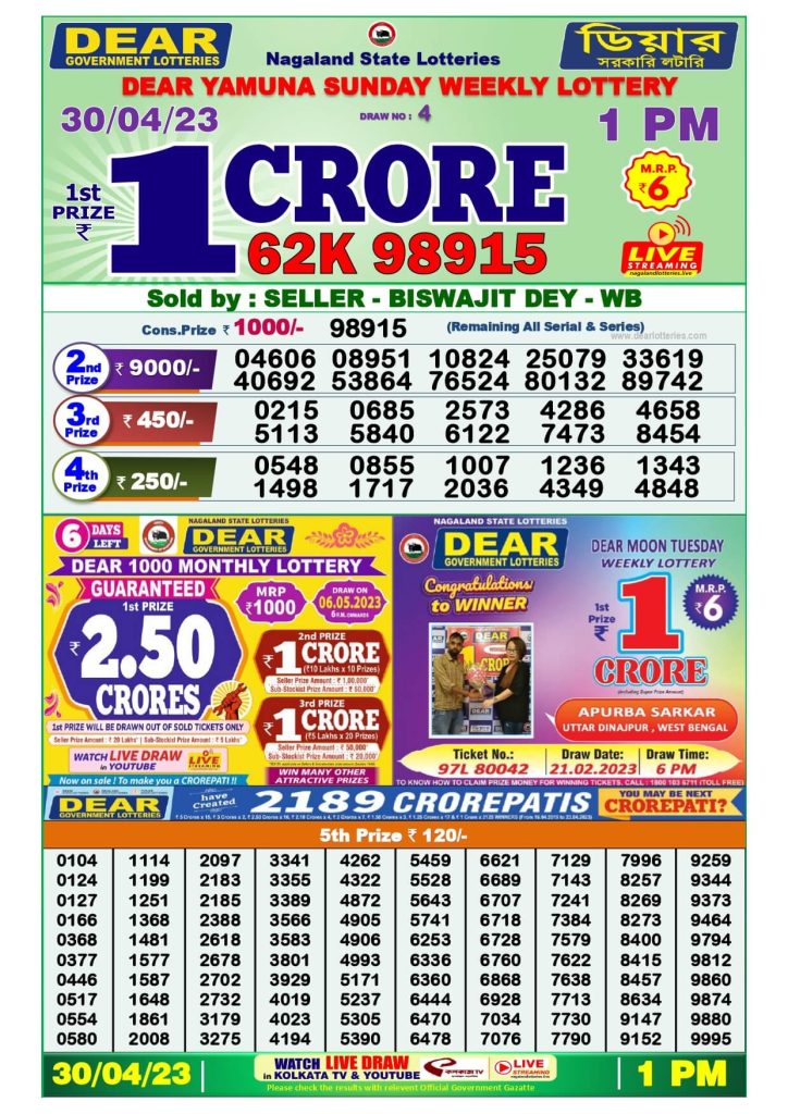 Dear Morning Lottery Sambad Result Today 30 April
