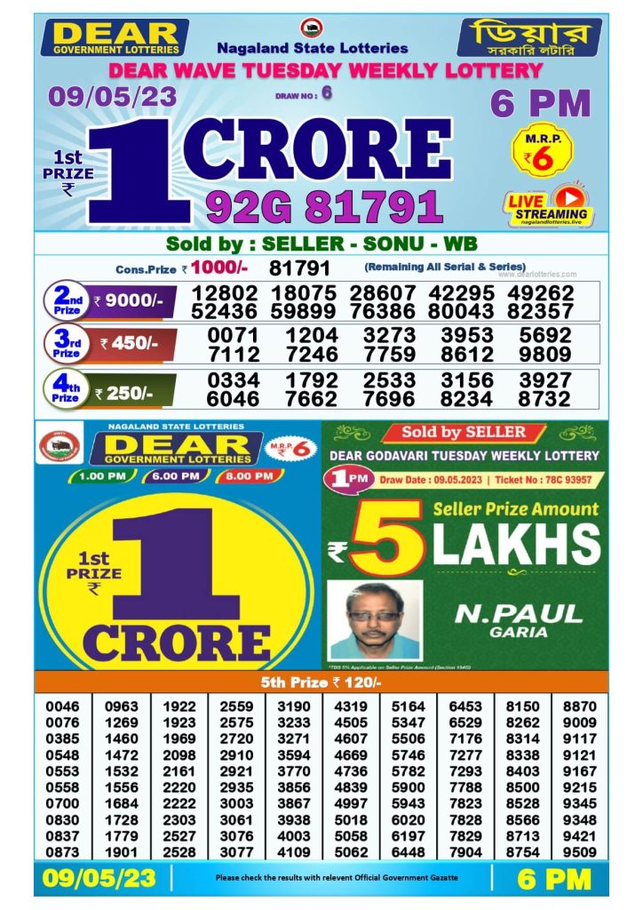 LIVE Dear Evening Lottery Sambad Result Today 9 May 6pm