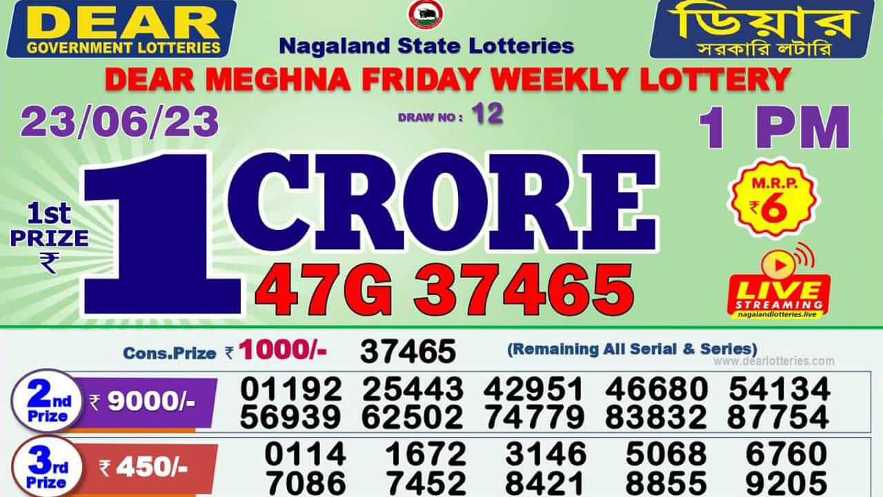 Dear Nagaland Lottery Sambad Result Today 23.6.2023 1PM 6PM 8PM Live: ডিয়ার লটারি সংবাদ রেজাল্ট