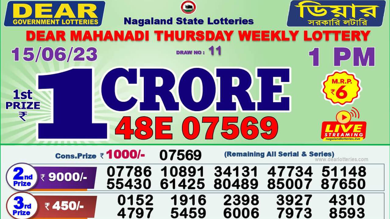 Lottery Sambad Result 15.6.2023 1pm 6pm 8pm