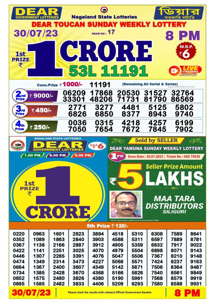Dear Lottery Sambad Result Today 30 July Night 8PM Live Winners List