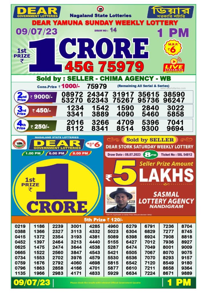 Dear Lottery Sambad Result Today 9 July Morning 1PM Live Winners List