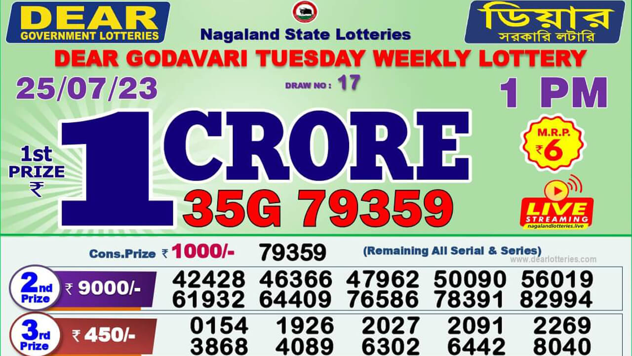 Dear Nagaland Lottery Sambad Result Today 25.7.2023 1PM 6PM 8PM Live: ডিয়ার লটারি সংবাদ রেজাল্ট