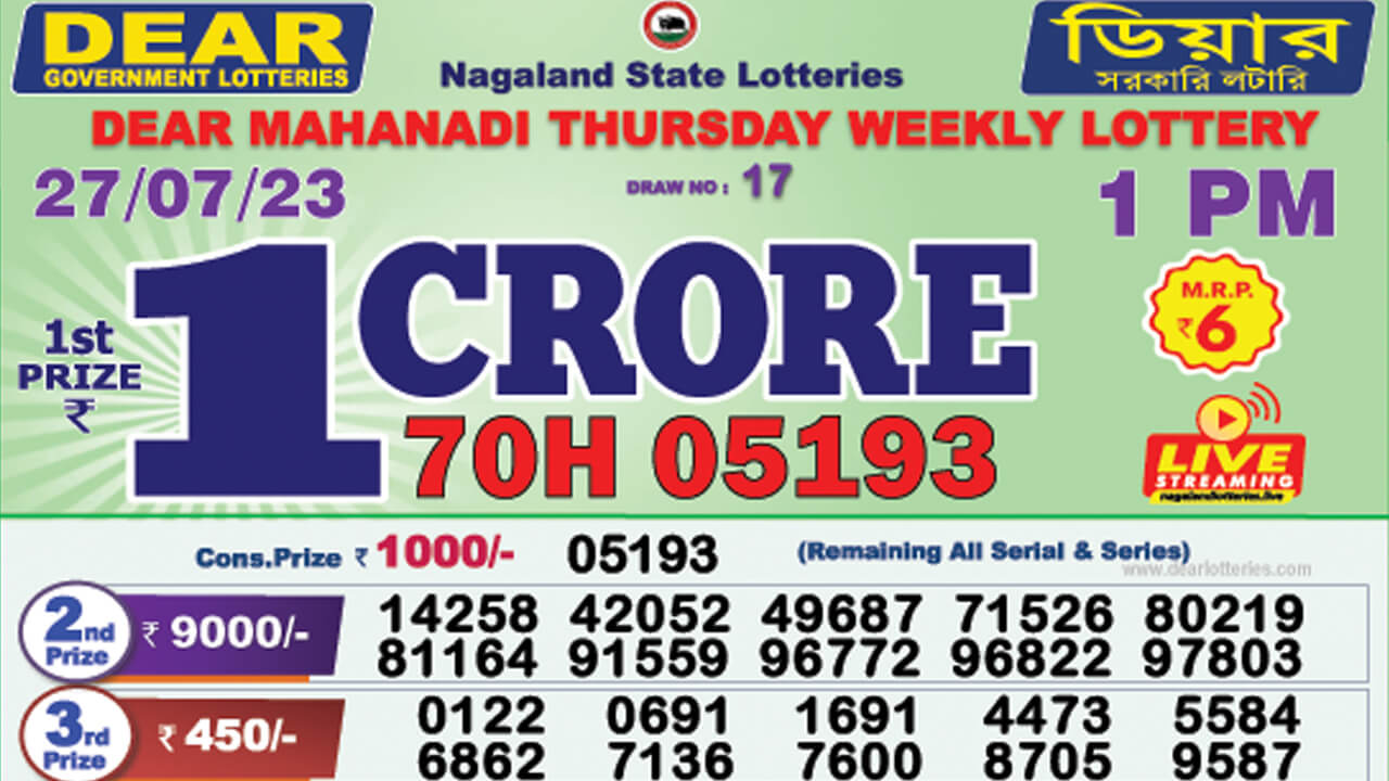 Dear Nagaland Lottery Sambad Result Today 27.7.2023 1PM 6PM 8PM Live: ডিয়ার লটারি সংবাদ রেজাল্ট