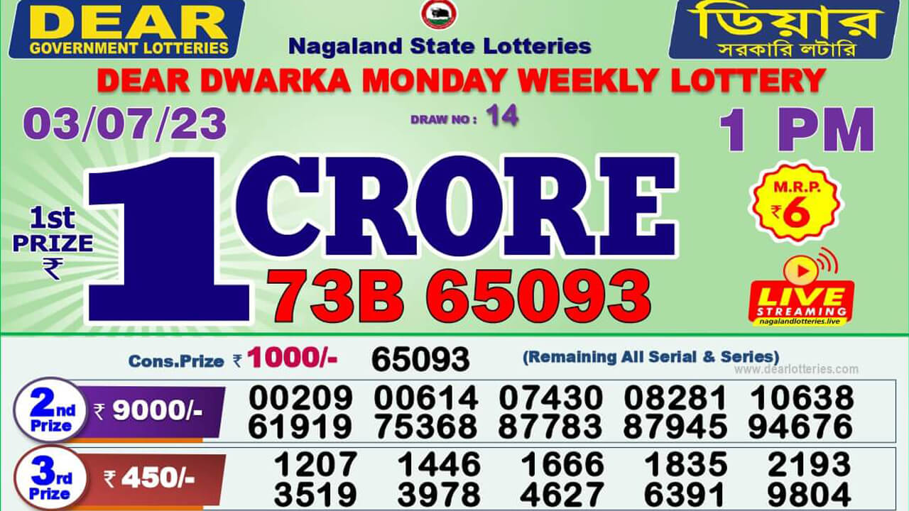 Dear Nagaland Lottery Sambad Result Today 3.7.2023 1PM 6PM 8PM Live: ডিয়ার লটারি সংবাদ রেজাল্ট