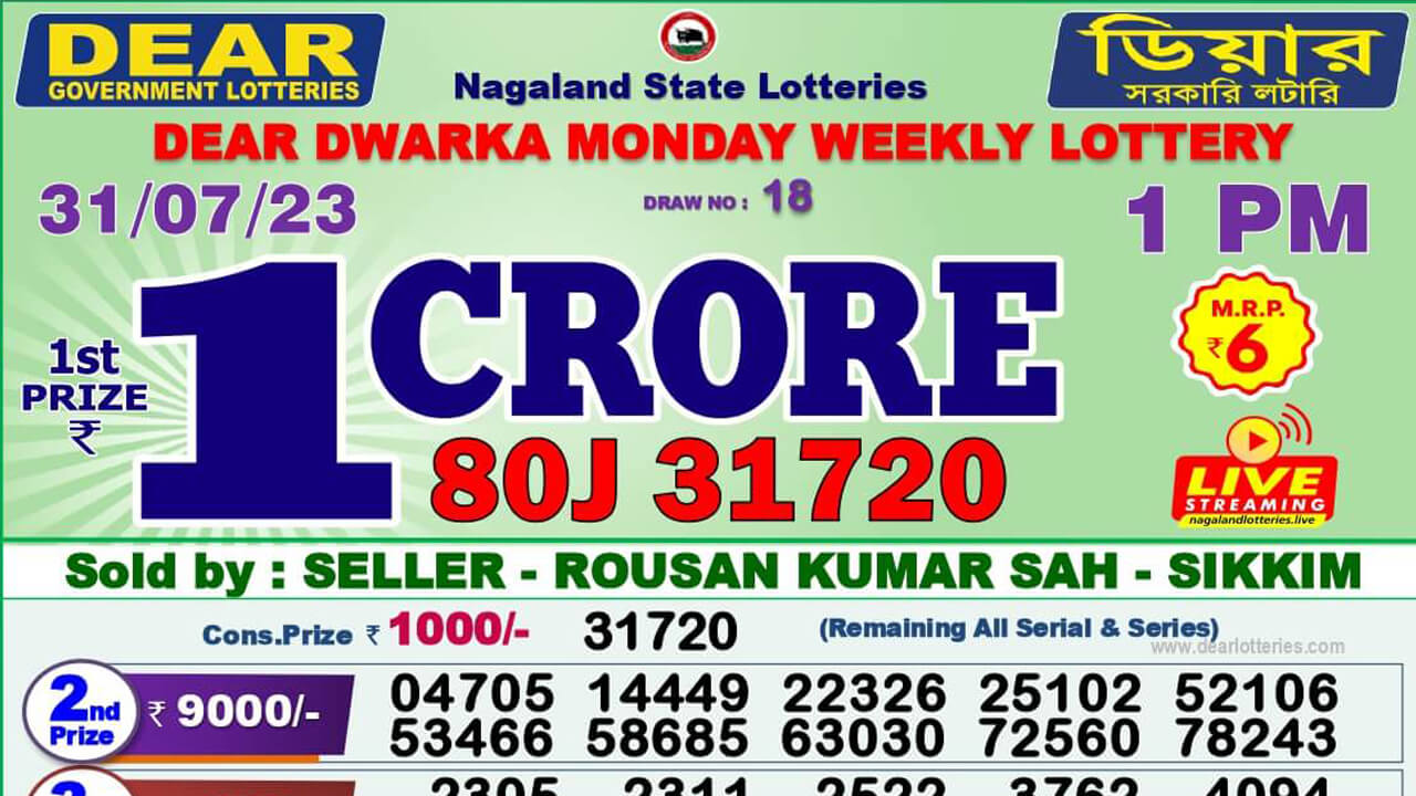 Dear Nagaland Lottery Sambad Result Today 31.7.2023 1PM 6PM 8PM Live: ডিয়ার লটারি সংবাদ রেজাল্ট