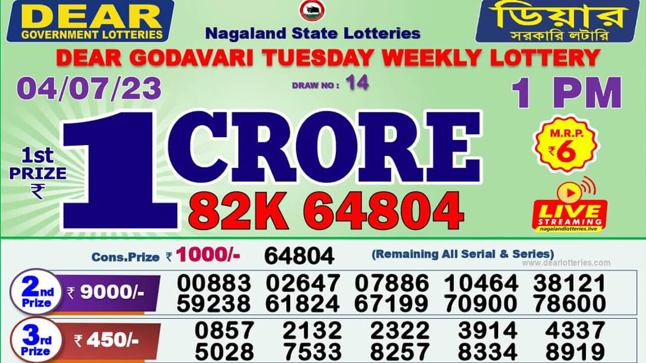 Dear Nagaland Lottery Sambad Result Today 4.7.2023 1PM 6PM 8PM Live: ডিয়ার লটারি সংবাদ রেজাল্ট