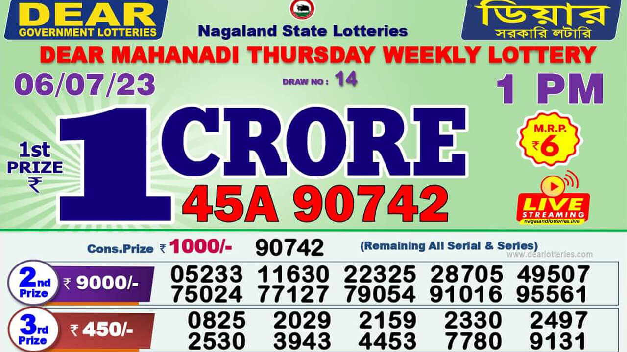 Dear Nagaland Lottery Sambad Result Today 6.7.2023 1PM 6PM 8PM Live: ডিয়ার লটারি সংবাদ রেজাল্ট
