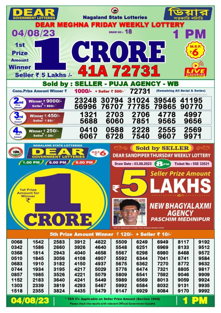 Dear Lottery Sambad Result Today 4 August Morning 1PM Live Winners List