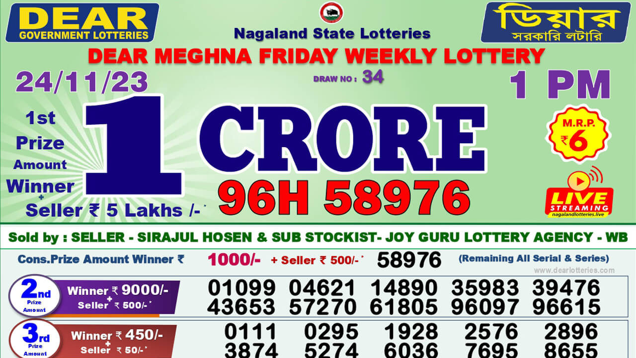 Dear Lottery Sambad Meghna Friday Weekly Lottery Result 24.11.2022 1pm 6pm 8pm: ডিয়ার লটারি সংবাদ ২৪ তারিখের রেজাল্ট
