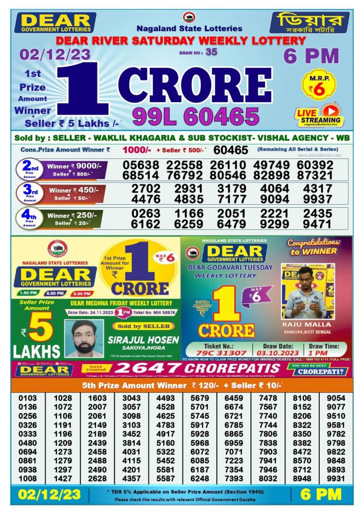 Dear Lottery Sambad Result Today 02 December 6pm