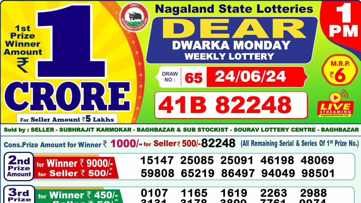 Dear Lottery Sambad Today Result 8PM 6pm 1Pm June 24 6 2024 winner list of dear Nagaland state kerala lottery