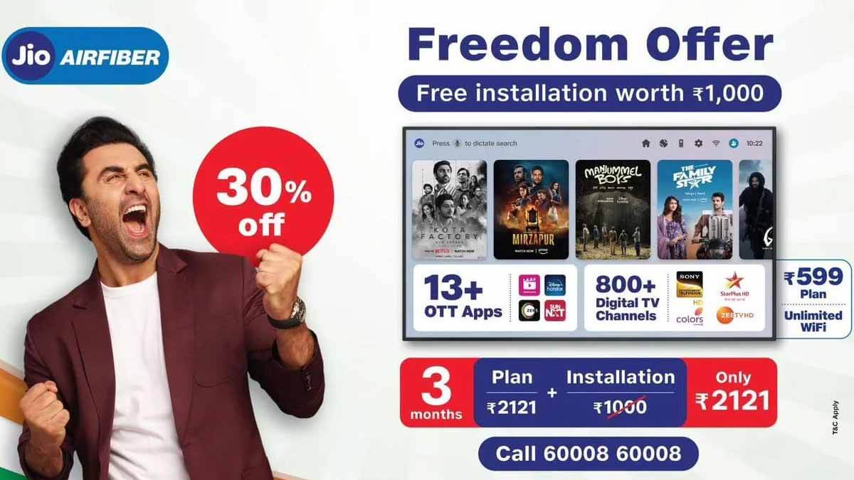 Jio Freedom Offer 2024 Get 1000 Rupees Discount Waive Off Jio Airfiber Installation Charges Till 15 August