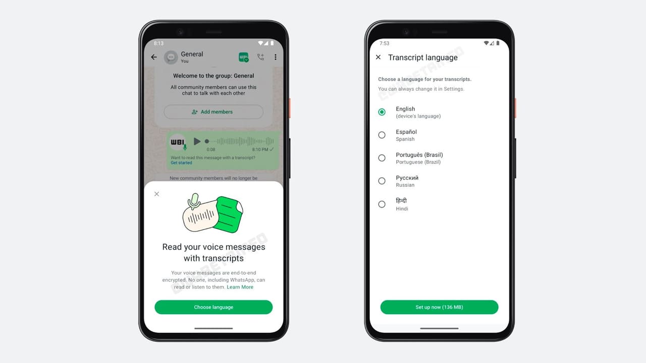 WhatsApp voice message transcribe three options spotted Android beta