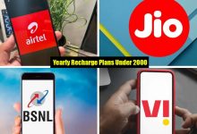 Jio Airtel Vi bsnl yearly annual recharge plans under rs 2000 with unlimited call sms