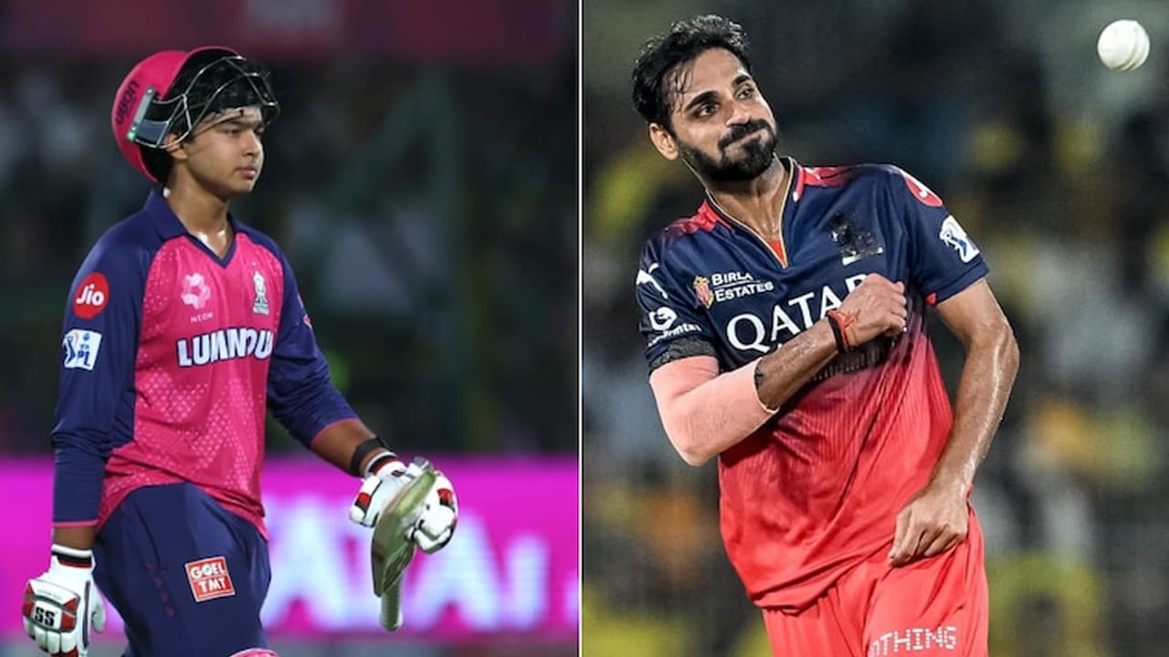 RCB vs rr-vaibhav-suryavanshi-clean-bowled-by-experienced-bhuvneshwar-kumar-after-hitting-two-sixes