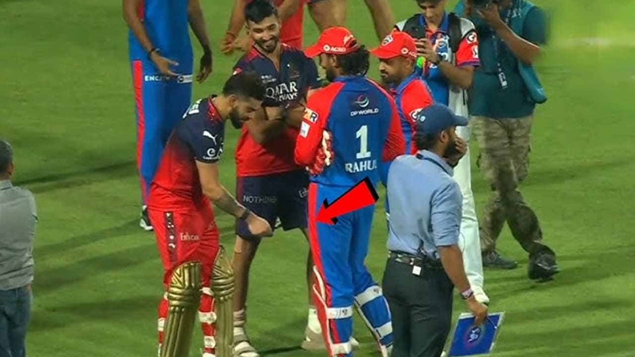 virat kohli reaction after win to kl rahul video goes viral dc vs rcb ipl 2025