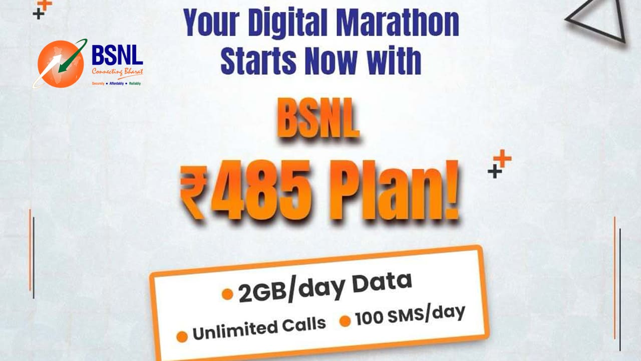 BSNL offering daily 2gb data unlimited call with 485 rupees prepaid recharge plan validity 72 days